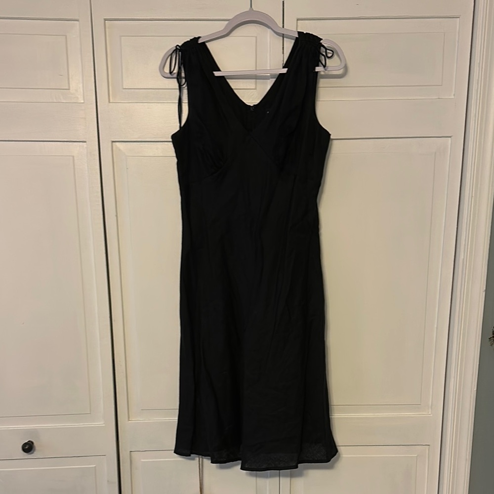 GAP Black Sheath Midi Linen Dress V-Neck Sleeveless
